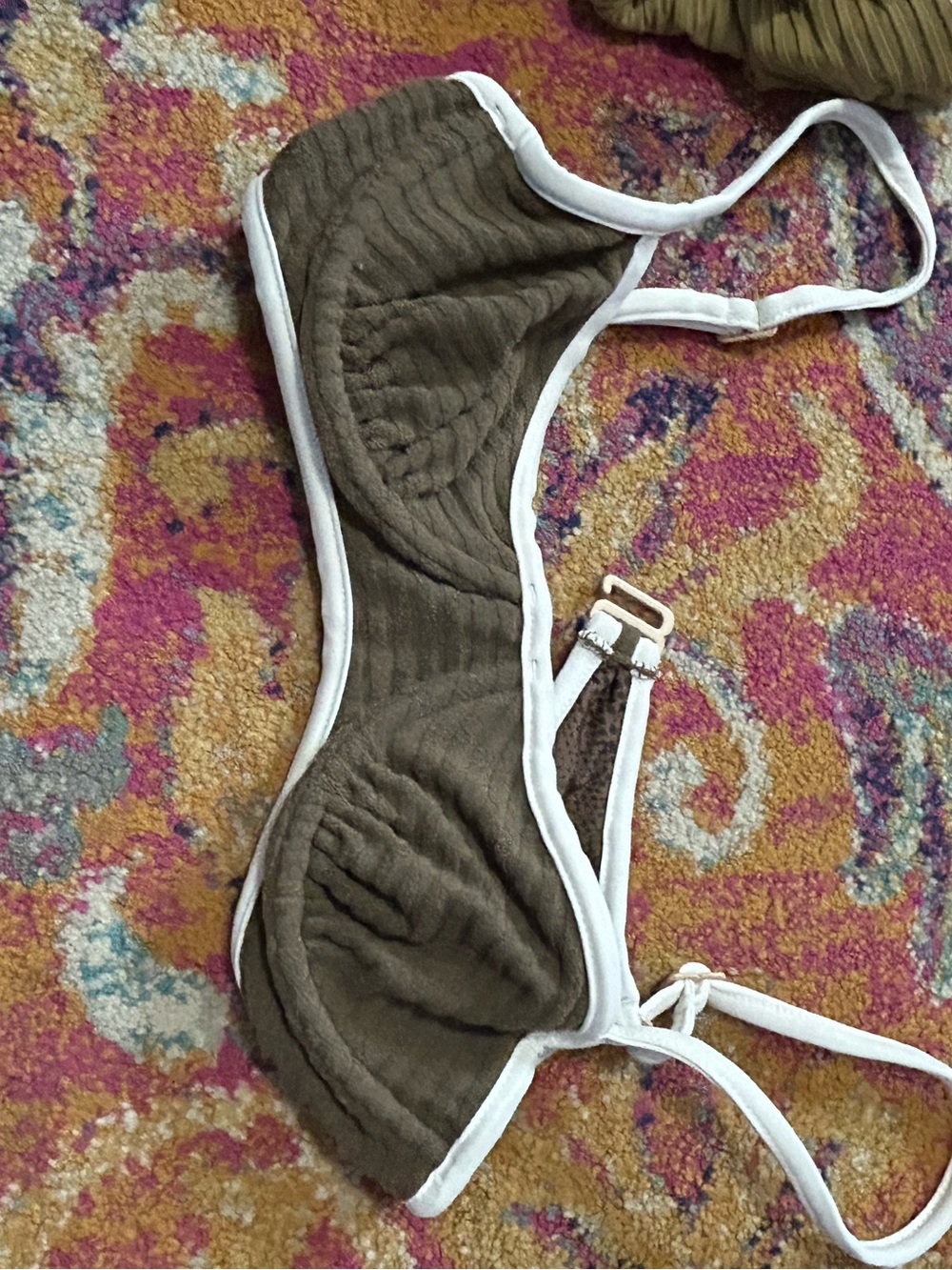 acacia swimwear Brown Bikini Top with White Trim